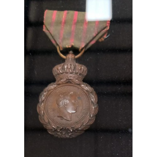 2157 - A quantity of French framed and glazed medals and medallions.