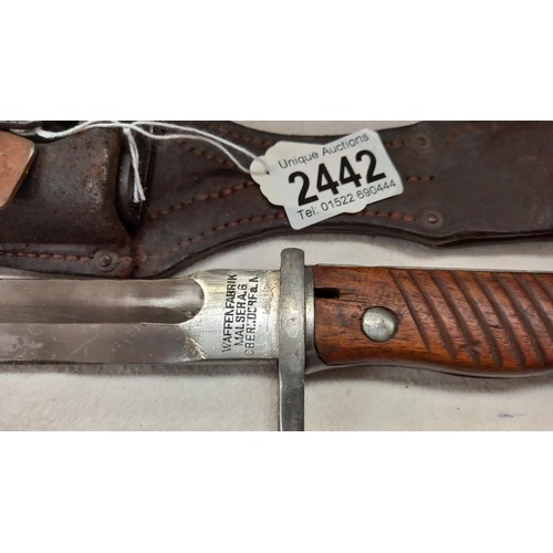 2442 - A WW1 1917 Waffen Fabrik Mauser A G Obendor butcher knife bayonet in original scabbard.