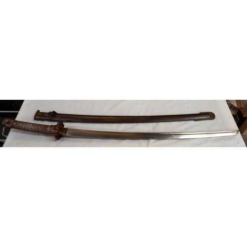 2608 - An early Japanese Samurai sword with metal hilt, No.131043. COLLECT ONLY.