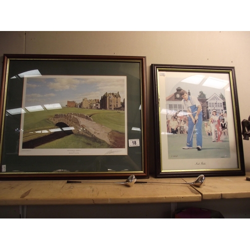 18 - A framed and glazed signed Baxter print of the old course at St. Andrews 52cm x 44cm, 42cm x 34cm, 2... 