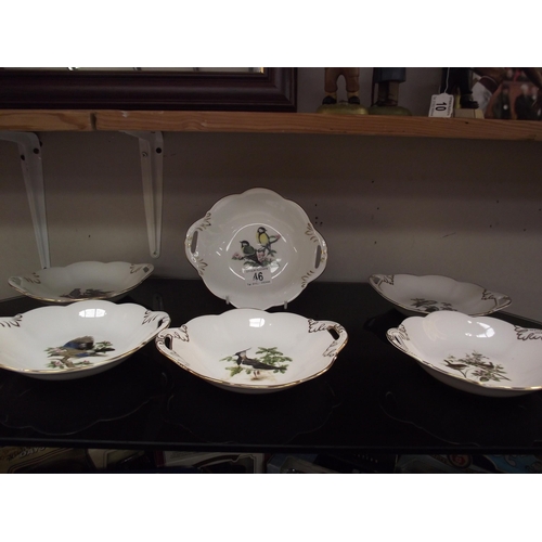 46 - 6 Coalport British bird dishes including Jay, Blue tits etc