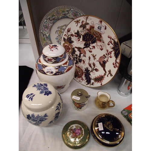 48 - A quantity of pottery and porcelain including ginger jar, Limoge, Spode etc