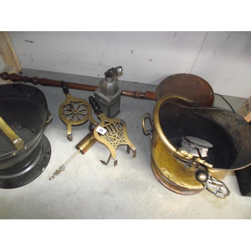 63 - Victorian and later brass and copper including scuttles, trivets, warming pan etc COLLECT ONLY