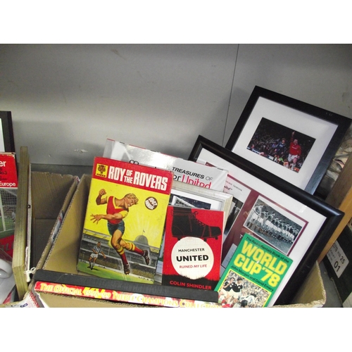 75 - A quantity of Manchester United  framed and glazed prints, books, etc