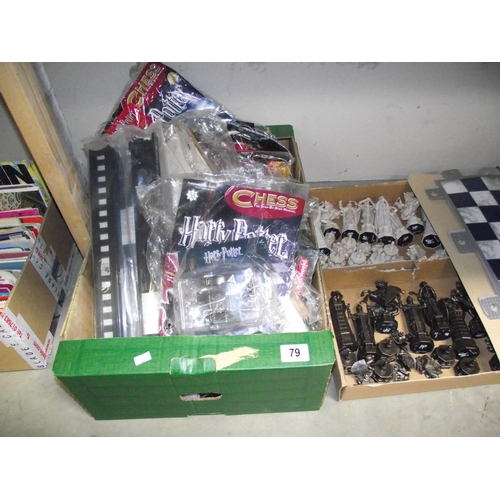 79 - A complete Harry Potter Deagostini chess set, plus extra pieces, issue 60 of the magazines is missin... 