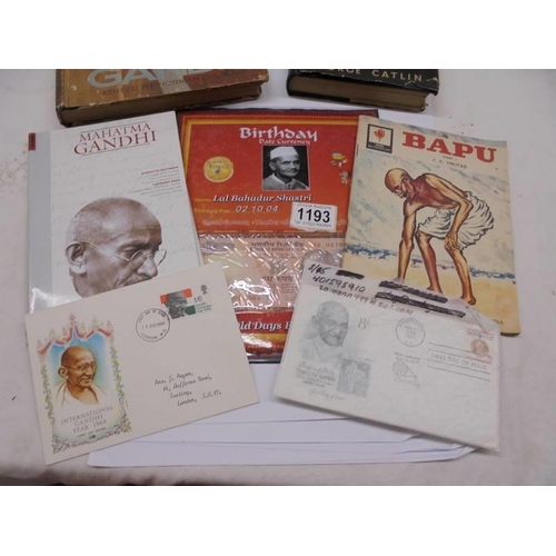 1193 - A collection of books and ephemera relating to Mohatma Ghandi.