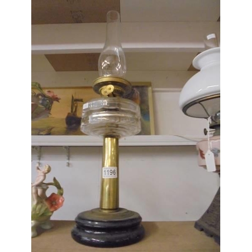 1196 - An old oil lamp with glass font, COLLECT ONLY.