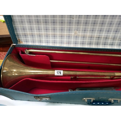 176 - A cased trombone by Dearman D.A. London a/f, needs attention COLLECT ONLY