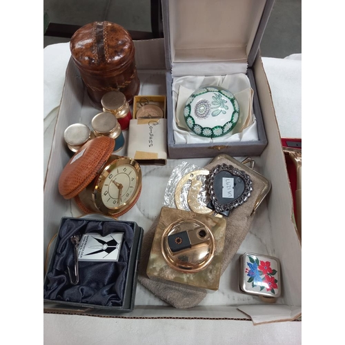 197 - A mixed lot including paperweight & travel clock etc.