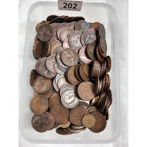 202 - A tub of old UK copper coins