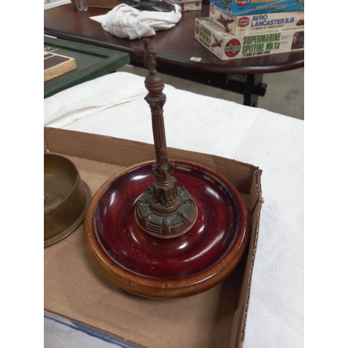 206 - A 1917 brass shell case ashtray, engraved 1914, The Great war 1919 & a figure on column