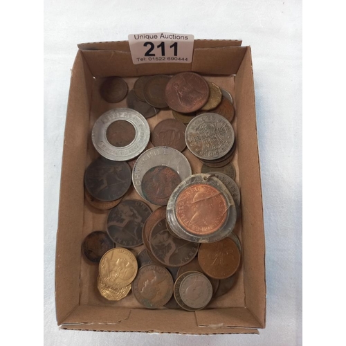 211 - A quantity of old mainly UK coins including Churchill Crown