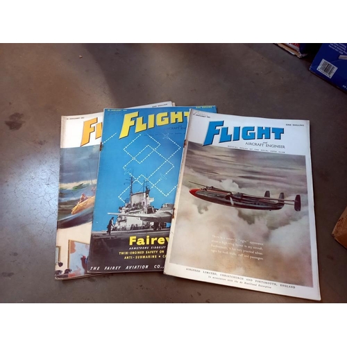 228 - 3 boxes of flight magazines, box 1 - 1951 - 51 issues, Box 2 1969 - 51 issues, Box 3 Flight engineer... 