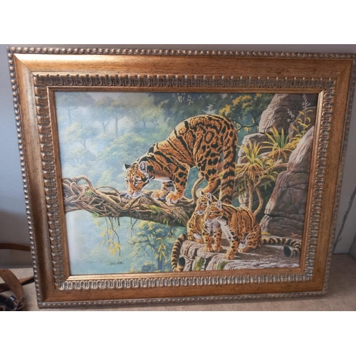 240 - 6 framed & glazed prints by Stephen Gayford, tiger, wolves, polar bear, leopard & a framed leopard p... 