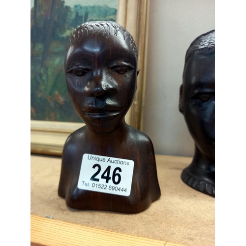 246 - 3 carved African hardwood busts