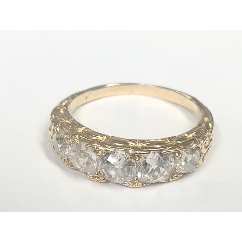 1100B - A diamond set Victorian five stone diamond ring, tests as 18ct, total diamond weight 2.4 metric cara... 