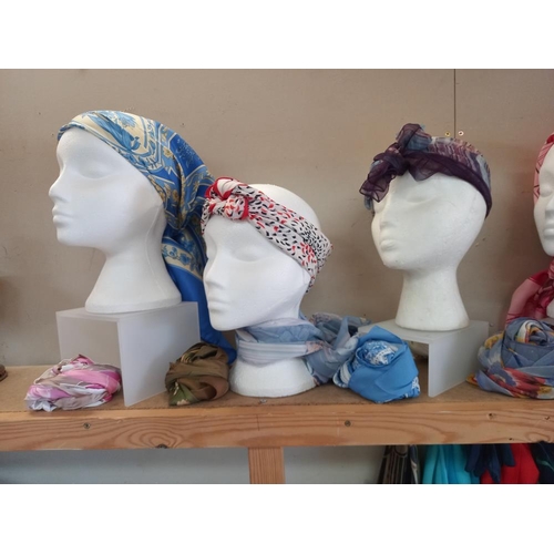 268 - A good lot of headscarves etc including silk examples (heads not included)