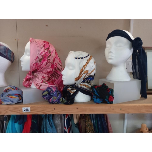 268 - A good lot of headscarves etc including silk examples (heads not included)