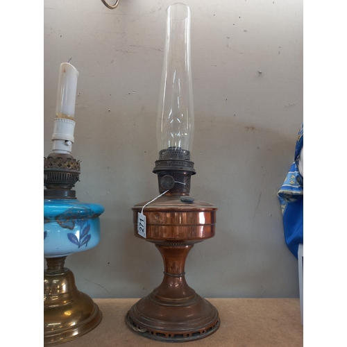 271 - A Victorian oil lamp with painted blue glass font & Aladdin paraffin lamp COLLECT ONLY