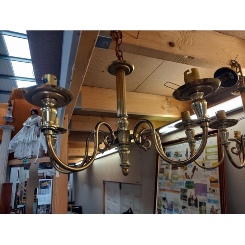 275 - A pair of brass 5 arm ceiling lights/chandeliers COLLECT ONLY