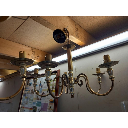 275 - A pair of brass 5 arm ceiling lights/chandeliers COLLECT ONLY