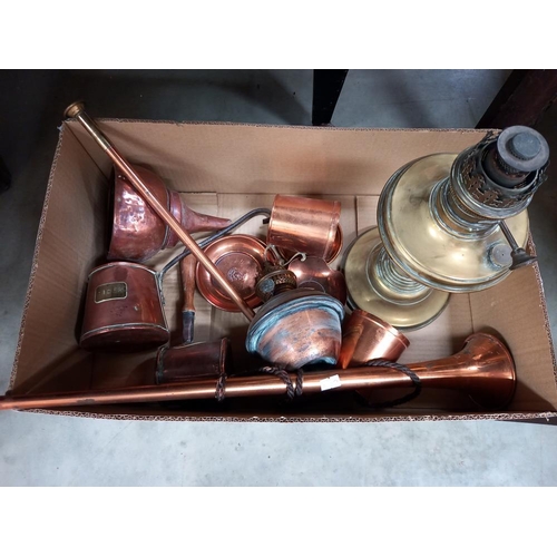 313 - A box of brass & copper including lamp COLLECT ONLY