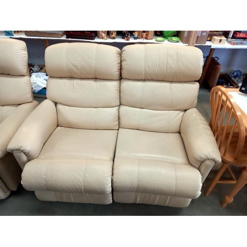 332 - A cream leather 2 seat reclining sofa & 1 seat reclining armchair COLLECT ONLY