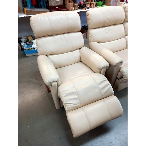 332 - A cream leather 2 seat reclining sofa & 1 seat reclining armchair COLLECT ONLY