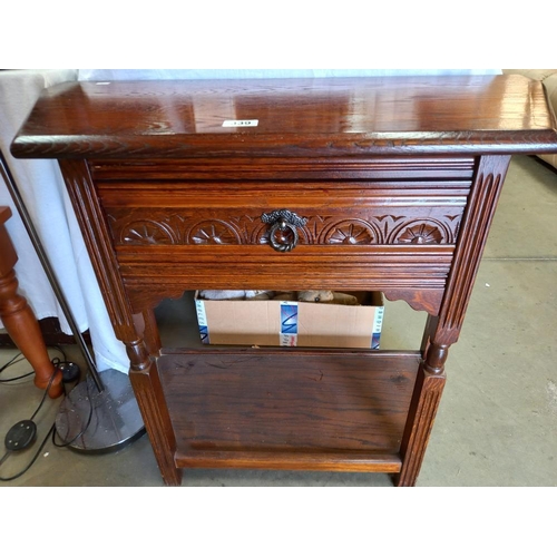 339 - A solid oak hall table with carved drawer COLLECT ONLY