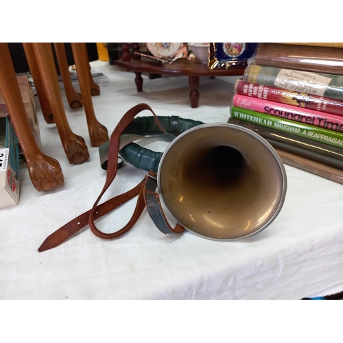 346 - A vintage 'Furst-Pless' German horn with green leather strap