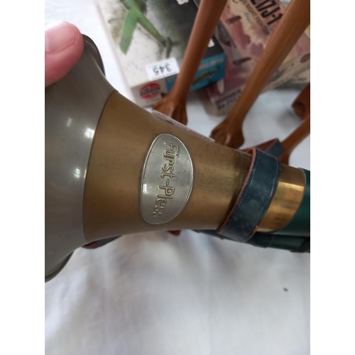 346 - A vintage 'Furst-Pless' German horn with green leather strap