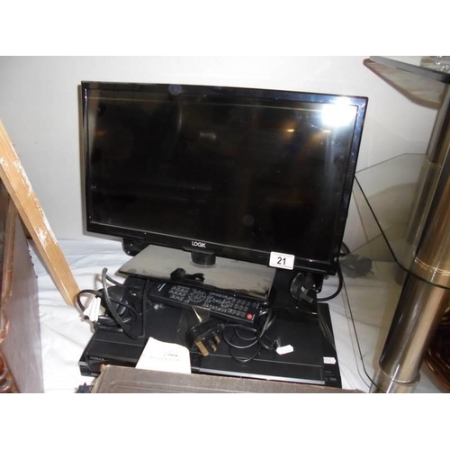 21 - A Logic television with remote and DVD player., COLLECT ONLY