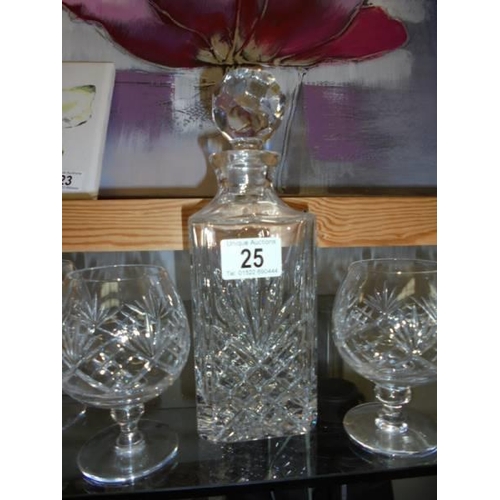 25 - A cut glass decanter and six cut glass brandy goblets, COLLECT ONLY.