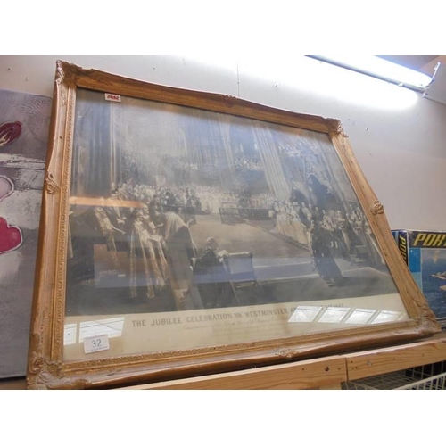 32 - A framed and glazed print entitled 'The Jubilee Celebration in Westminster Abbey - June 21st 1887.  ... 