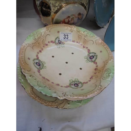 33 - A mixed lot including jardinier, strainer dish with stand, cake stand etc., COLLECT ONLY.