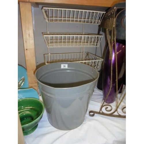 36 - A retro vegetable rack and a metal waste bin. COLLECT ONLY