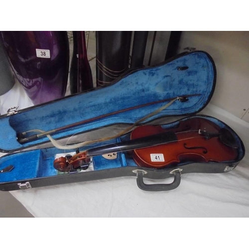 41 - A cased violin with bow, COLLECT ONLY.