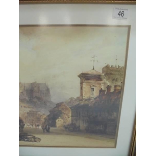 46 - A gilt framed and glazed print of Lincoln from bottom of steep hill, 72 x 55 cm, COLLECT ONLY.