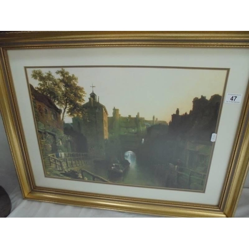 47 - A gilt framed and glazed print of Lincoln on the Brayford 72 x 55 cm, COLLECT ONLY.