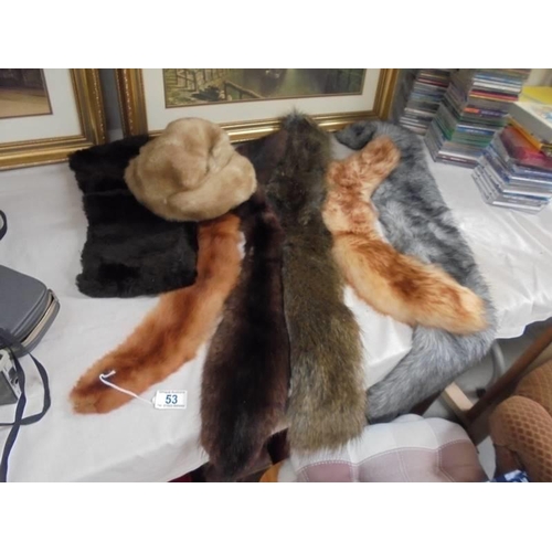 53 - Five fur stoles, four fur hats and two fur cuffs.