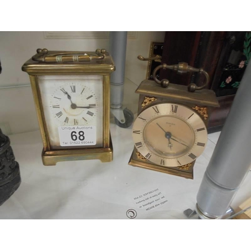 68 - A brass carriage clock and one other.