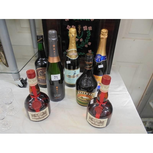 71 - Seven bottles of alcohol including two Grand Marnier, Bailey's, Bucks Fizz etc., COLLECT ONLY.