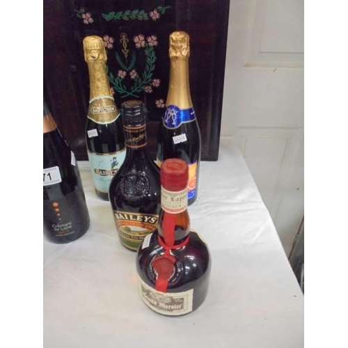 71 - Seven bottles of alcohol including two Grand Marnier, Bailey's, Bucks Fizz etc., COLLECT ONLY.