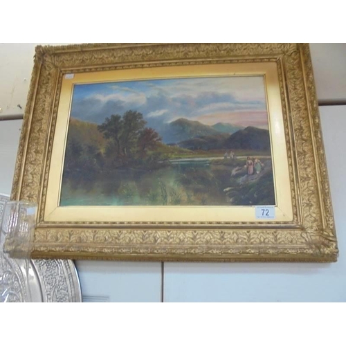 72 - A gilt framed oil on canvas rural scene. COLLECT ONLY.