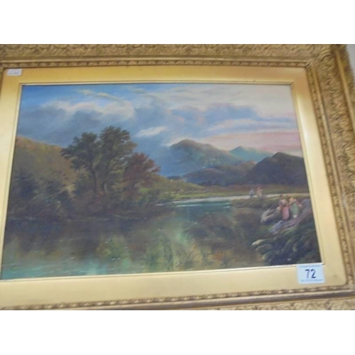 72 - A gilt framed oil on canvas rural scene. COLLECT ONLY.