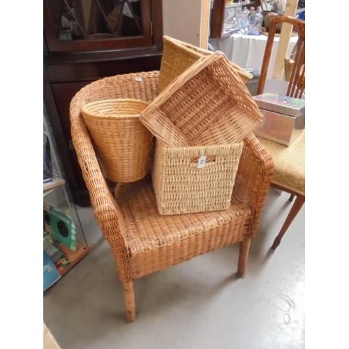 80 - A cane chair and a quantity of basket ware, COLLECT ONLY.