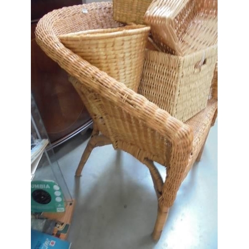 80 - A cane chair and a quantity of basket ware, COLLECT ONLY.