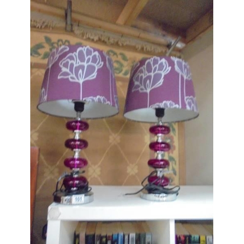 101 - A pair of red table lamps with shades. COLLECT ONLY.