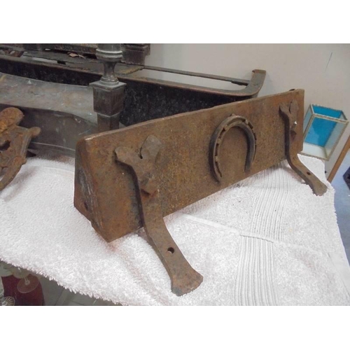 104 - A quantity of cast iron architectural items and a steel fender, COLLECT ONLY.