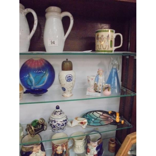 94 - Five shelves of ceramics and glass ware, COLLECT ONLY.